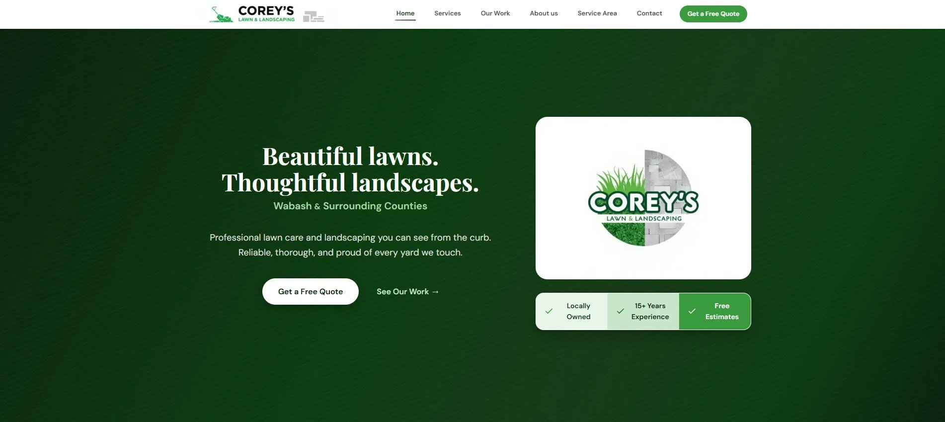 Corey's Lawn and Landscaping desktop view