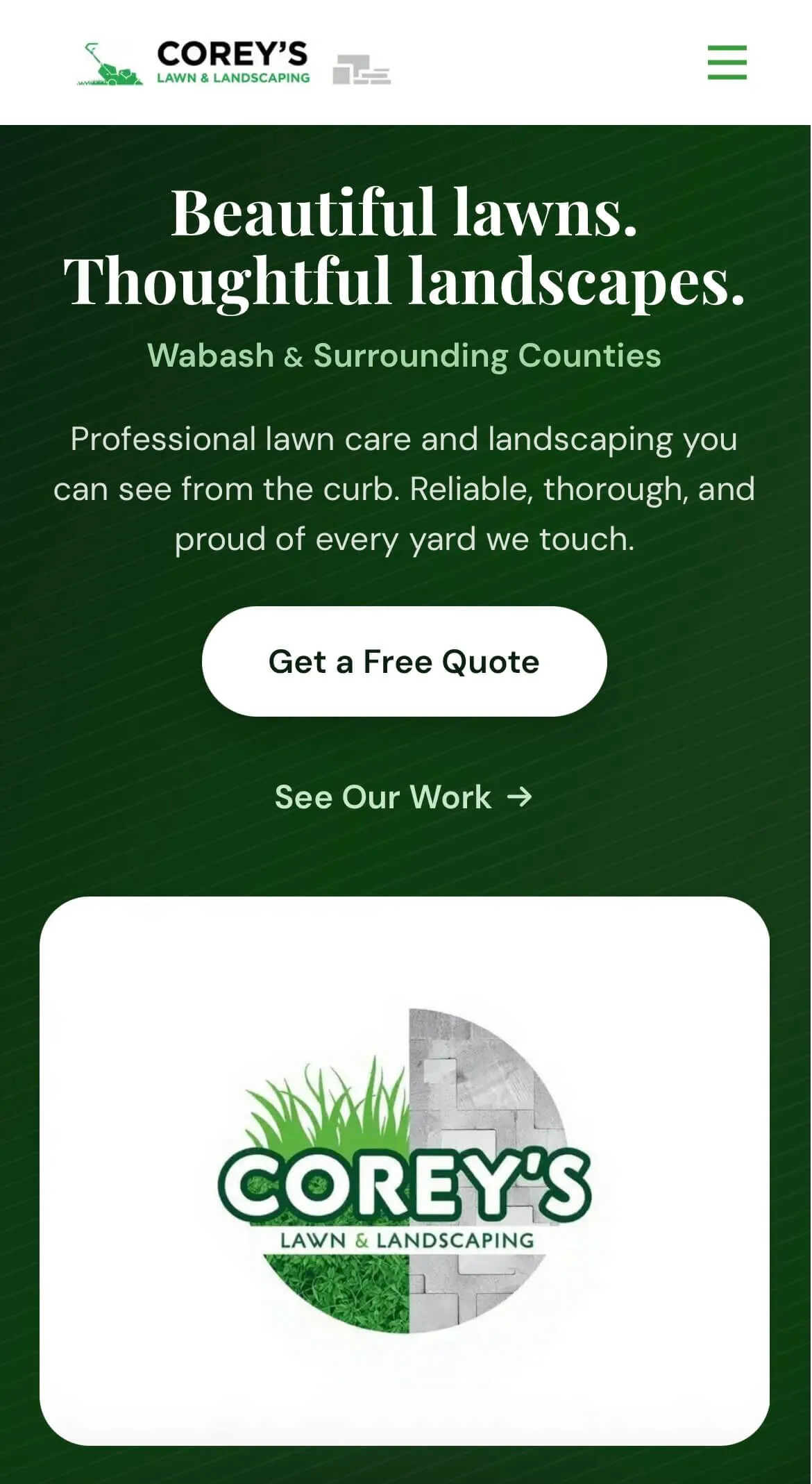 Corey's Lawn and Landscaping mobile view