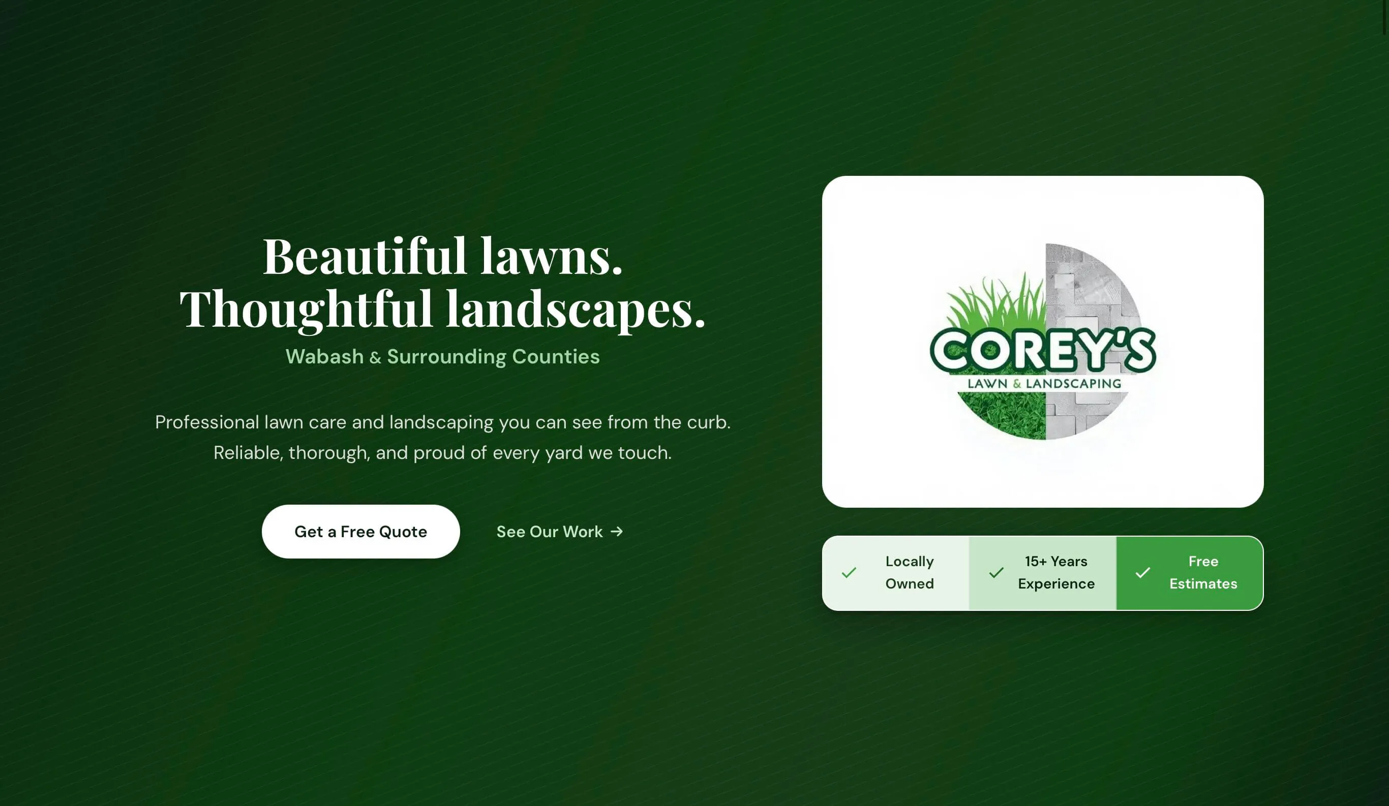Corey's Lawn and Landscaping tablet view